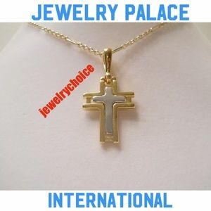 🆕14K Gold Filled Two Tone Modern Cross